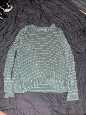 SO Striped Twist-Front Long Sleeve Top - Sage